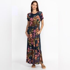 JOHNNY WAS DELFINO TIERED CAP SLEEVE MAXI DRESS Sz PXL